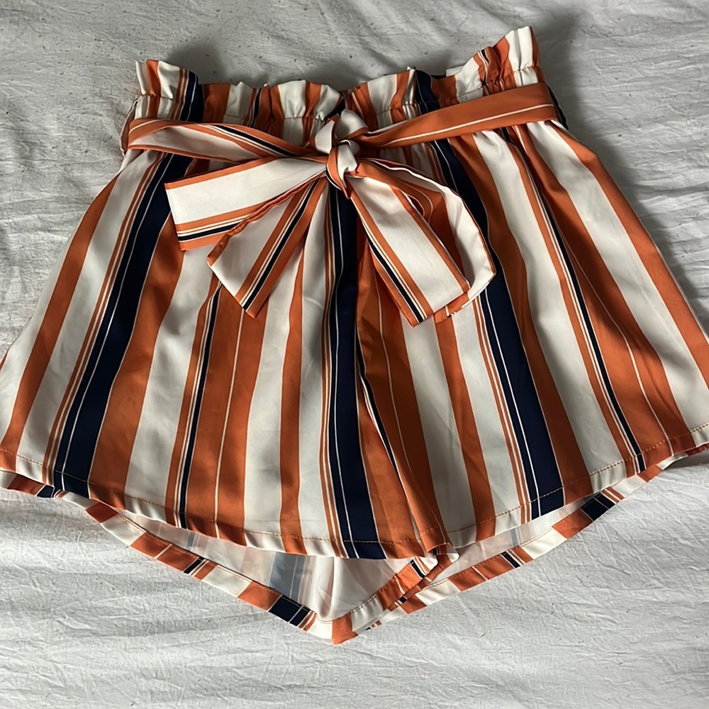 Cute Striped Shorts With A Bow, XS, Orange White And Blue